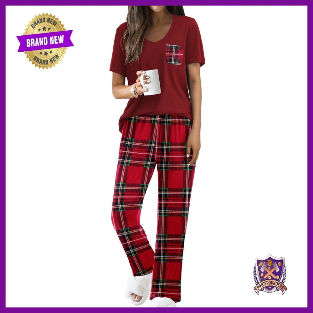Soft V-Neck Pajama Set with Pocket, Loose Fit Lounge Wear for Women